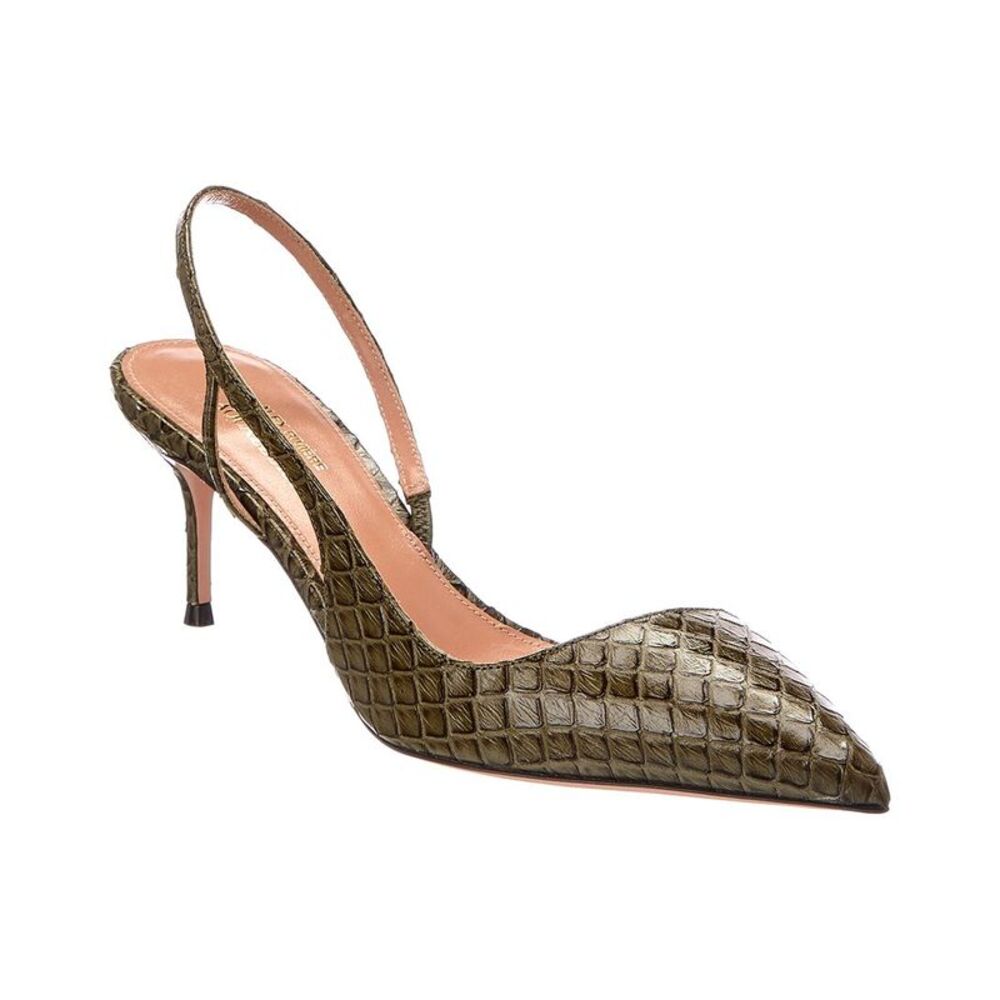 Aquazzura Alex 65 Python-Embossed Slingback Pump, Green